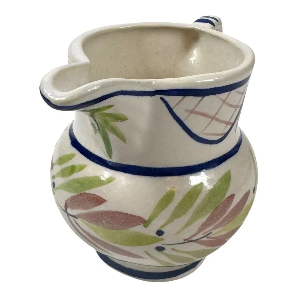 Stebner‎ Pottery 1995 Ceramic Creamer Pitcher Hand Painted Quimper Cottage VTG
